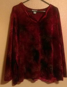 Avenue red velour long sleeve top